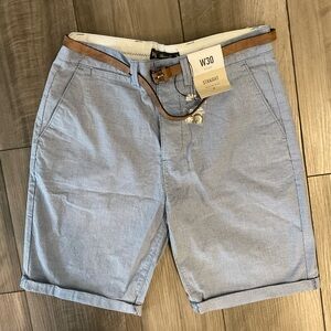 Denim&Co Light Blue Flat Front Shorts with Belt